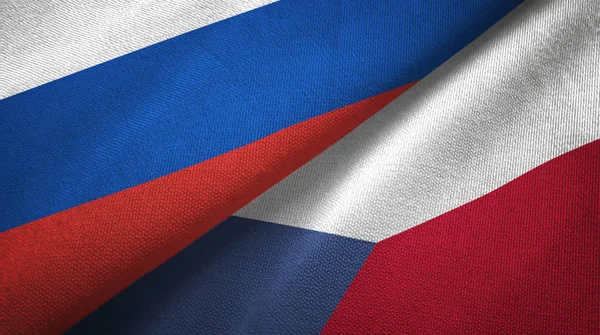 ロシアとチェコ共和国のフラグ一緒に関係繊維布 生地のテクスチャ — ストック写真