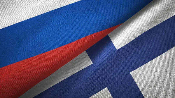 Rusya Finlandiya Bayrakları Birlikte Ilişkiler Tekstil Kumaş Kumaş Doku — Stok fotoğraf