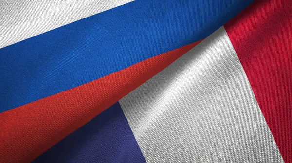 ロシアとフランスのフラグ一緒に関係繊維布 生地のテクスチャ — ストック写真