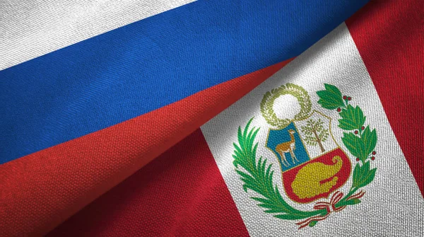 Rusia Perú Banderas Juntas Relaciones Tela Textil Textura Tela — Foto de Stock