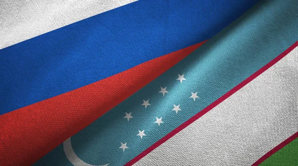 Rusia Uzbekistán Banderas Juntas Relaciones Tela Textil Textura Tela — Foto de Stock