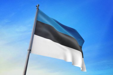 Estonya bayrağı mavi gökyüzü rüzgarda sallayarak