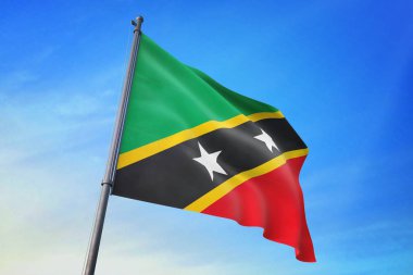 Saint Kitts ve Nevis bayrak mavi gökyüzü rüzgarda sallayarak