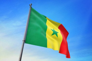 Senegal bayrak mavi gökyüzü rüzgarda sallayarak