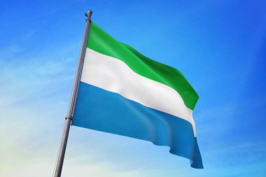 Sierra Leone bayrak mavi gökyüzü rüzgarda sallayarak