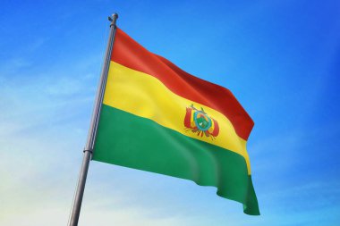 Bolivya bayrak mavi gökyüzü rüzgarda sallayarak