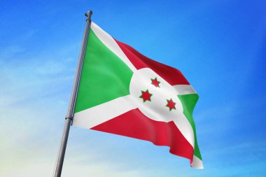 Mavi gökyüzü rüzgarda sallayarak Burundi bayrağı