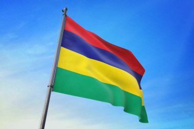 Mauritius bayrak mavi gökyüzü rüzgarda sallayarak