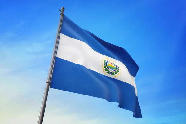 Bandera Salvador Ondeando Sobre Cielo Azul Viento —  Fotos de Stock
