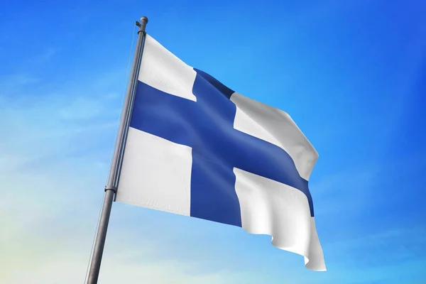 Flaga Finlandia Macha Niebieski Niebo Wiatr — Zdjęcie stockowe