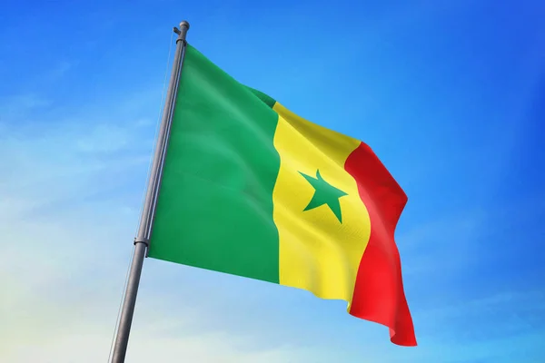 Flaga Senegalu Błękitne Niebo Wiatr — Zdjęcie stockowe