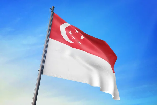 Σιγκαπούρη Σημαία Κυματίζει Για Γαλάζιο Του Ουρανού Τον Άνεμο — Φωτογραφία Αρχείου