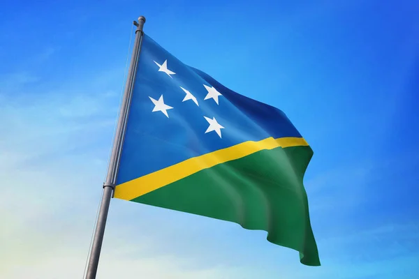 Bandera Las Islas Salomón Ondeando Cielo Azul Viento — Foto de Stock