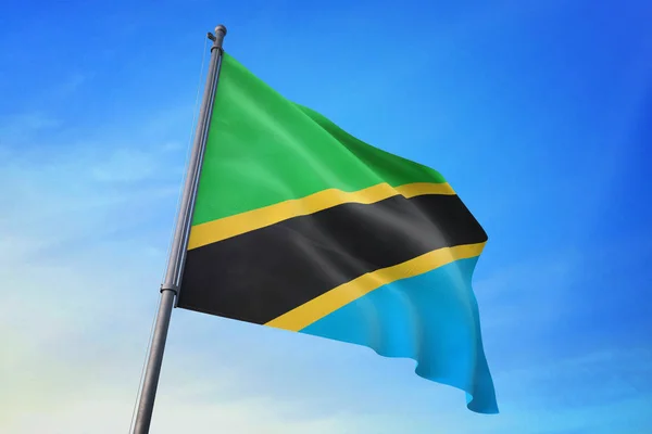 Bandera Tanzania Ondeando Cielo Azul Viento —  Fotos de Stock