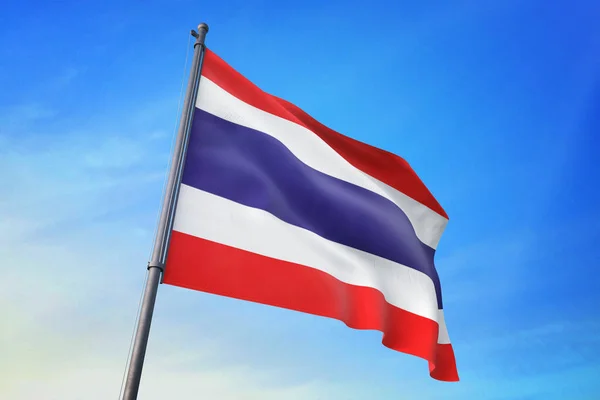 Drapeau Thaïlande Agitant Sur Ciel Bleu Sur Vent — Photo