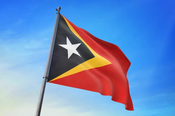 Timor Oriental Bandera Ondeando Cielo Azul Viento —  Fotos de Stock