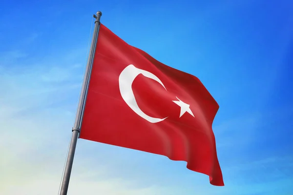 Turkiet Flagga Vajande Den Blå Himlen Vinden — Stockfoto