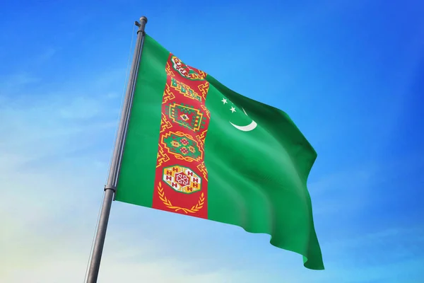 Türkmenisztán Zászló Integet Kék Eget Szél — Stock Fotó