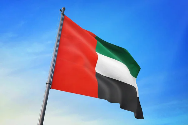 Bandera Los Emiratos Árabes Unidos Ondeando Sobre Cielo Azul Viento — Foto de Stock