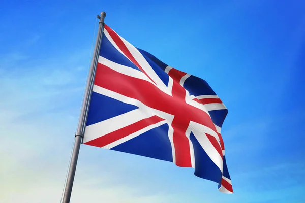 Bandera Del Reino Unido Ondeando Sobre Cielo Azul Viento —  Fotos de Stock