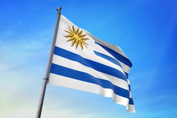 Uruguay Flag Waving Blue Sky Wind — Stock Photo, Image