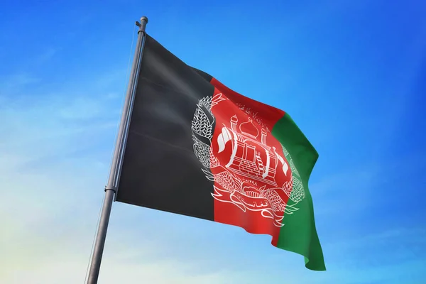 Bandera Afganistán Ondeando Cielo Azul Viento — Foto de Stock