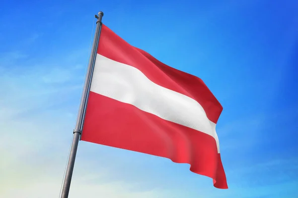 Österreich Fahne Weht Blauen Himmel Wind — Stockfoto
