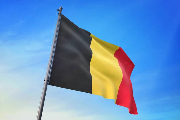 Belgio Bandiera Sventola Sul Cielo Blu Sul Vento — Foto Stock