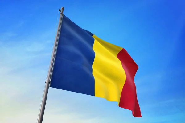 Τσαντ Σημαία Κυματίζει Για Γαλάζιο Του Ουρανού Τον Άνεμο — Φωτογραφία Αρχείου