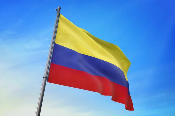 Kolumbia Zászló Integet Kék Eget Szél — Stock Fotó