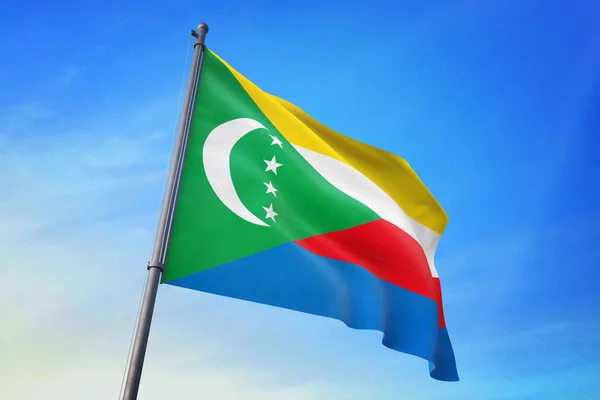 Comoros Flag Waving Blue Sky Wind — Stock Photo, Image