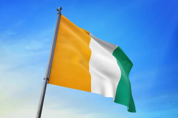 Cote Ivoire Flag Waving Blue Sky Wind — Stock Photo, Image