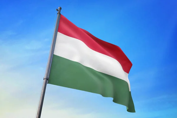 Угорщина Прапор Махав Синє Небо Вітрі — стокове фото