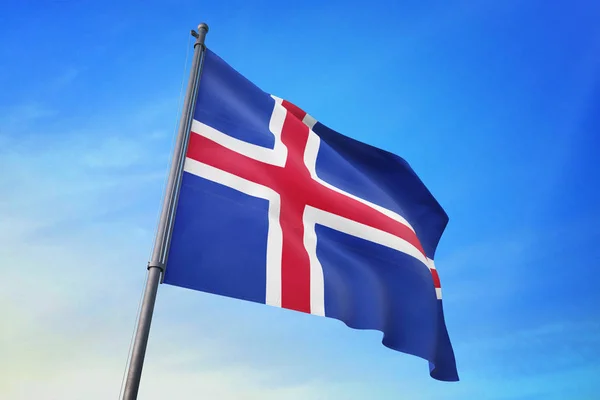 Bandeira Islândia Acenando Céu Azul Vento — Fotografia de Stock