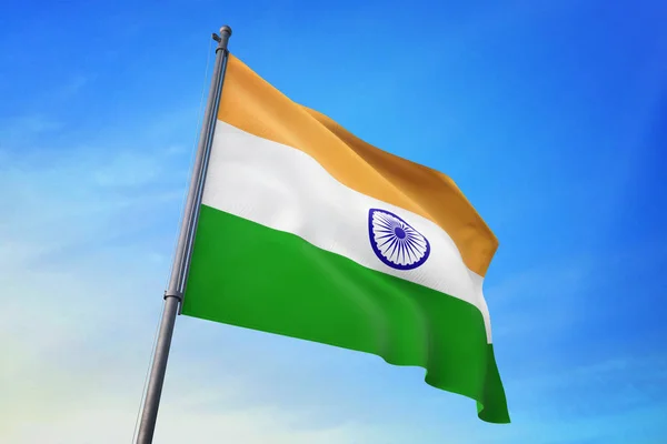 Indien Flagga Vajande Den Blå Himlen Vinden — Stockfoto