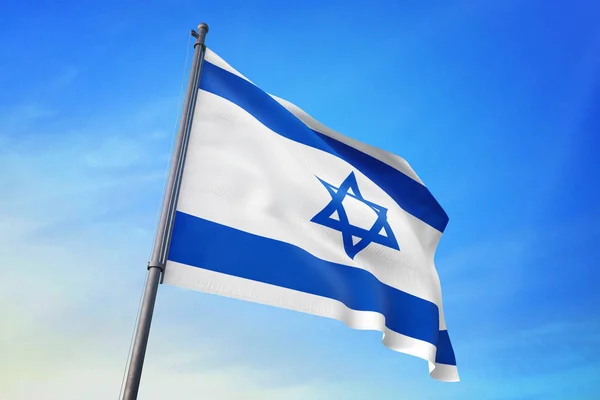 Bandera Israel Ondeando Cielo Azul Viento — Foto de Stock