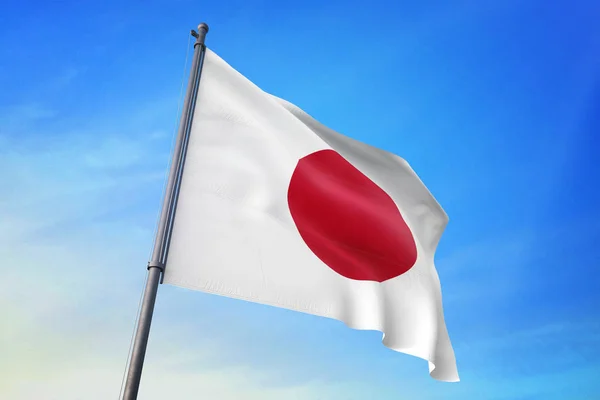 Bandera Japón Ondeando Cielo Azul Viento — Foto de Stock