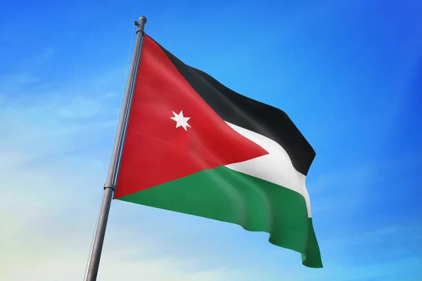 Jordanië Vlag Zwaaien Blauwe Lucht Wind — Stockfoto