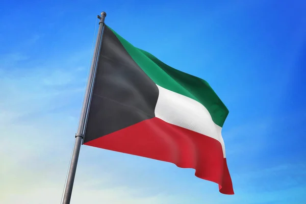 Bandera Kuwait Ondeando Cielo Azul Viento — Foto de Stock