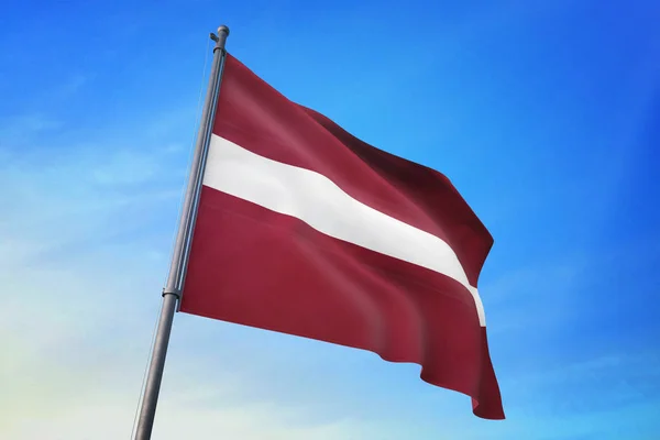 Λετονία Σημαία Κυματίζει Για Γαλάζιο Του Ουρανού Τον Άνεμο — Φωτογραφία Αρχείου
