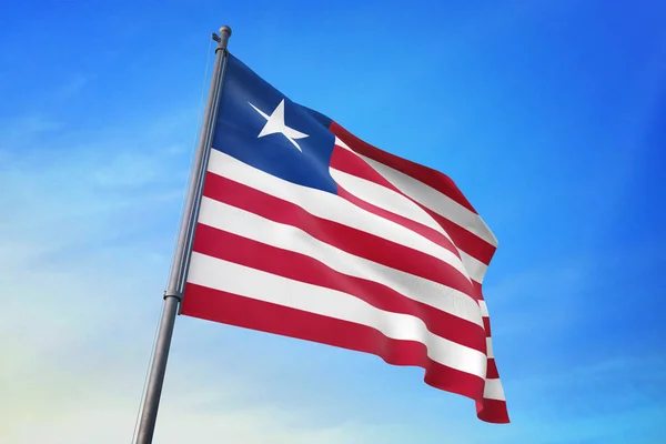 Liberia Vlag Zwaaien Blauwe Lucht Wind — Stockfoto