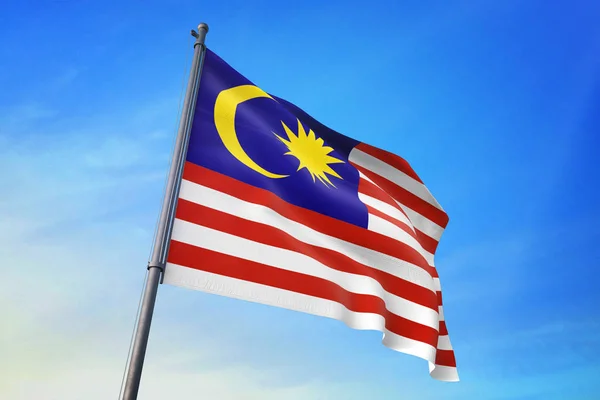 Malajzia Zászló Integet Kék Eget Szél — Stock Fotó