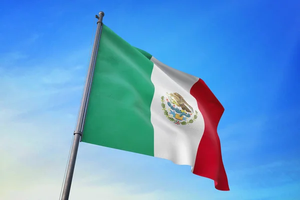 Mexikói Zászló Integet Kék Eget Szél — Stock Fotó