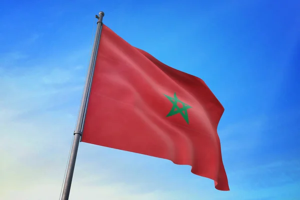 Morocco flag waving on the blue sky on the wind