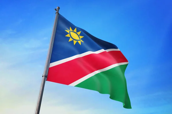 Namibia Flagga Vajande Den Blå Himlen Vinden — Stockfoto