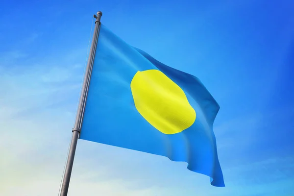 Bandera Palau Ondeando Cielo Azul Viento — Foto de Stock