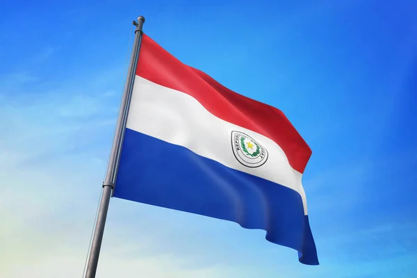 Bandeira Paraguai Acenando Céu Azul Vento — Fotografia de Stock