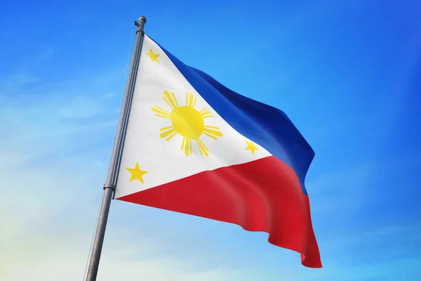 Bandera Filipinas Ondeando Cielo Azul Viento —  Fotos de Stock