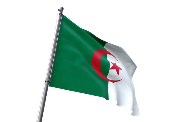 Algéria Zászlót Lengetve Elszigetelt Fehér Háttér Szél — Stock Fotó