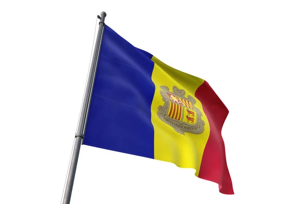 Andorra Flagga Vajande Isolerade Vit Bakgrund Vinden — Stockfoto